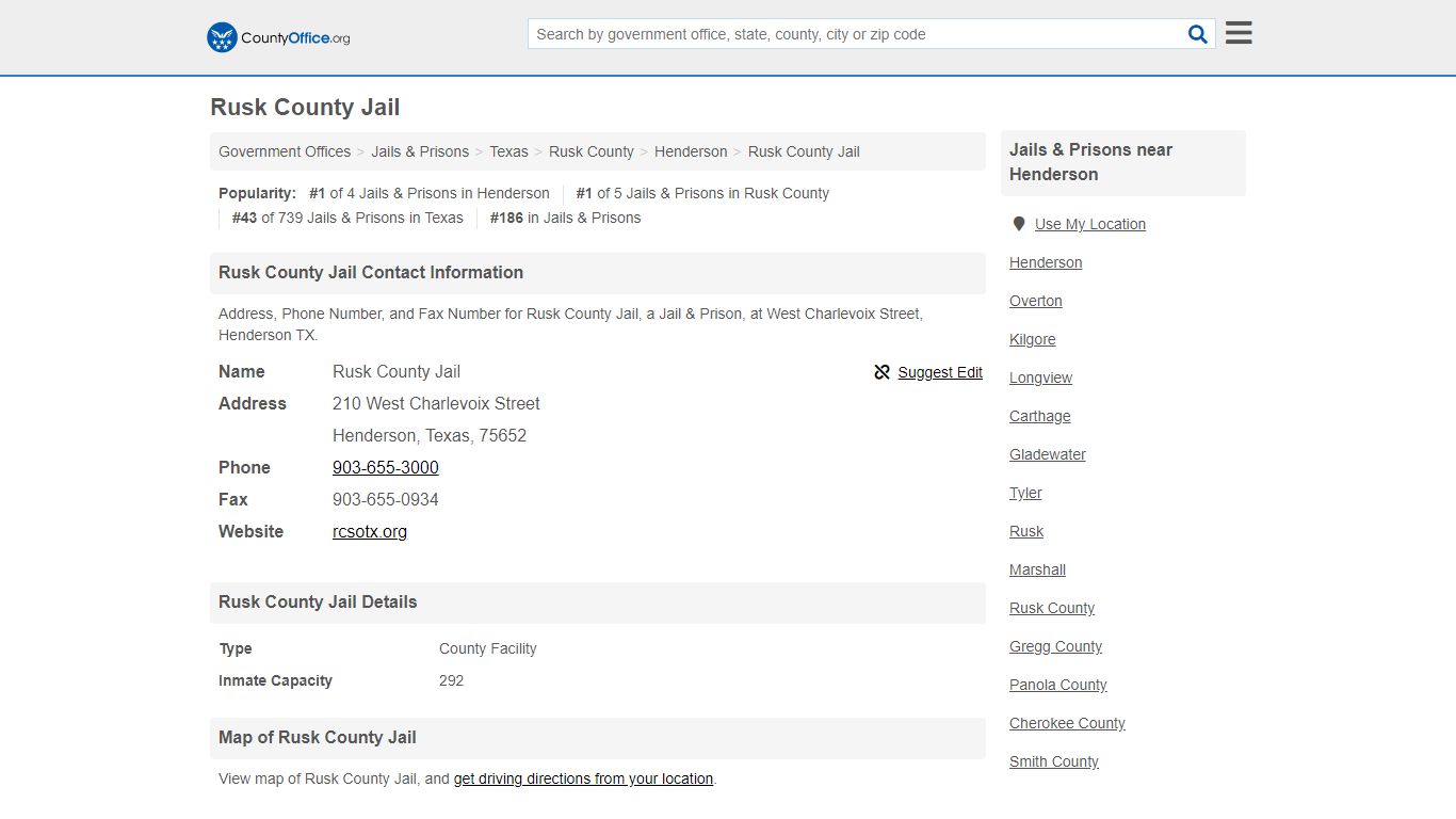 Rusk County Jail - Henderson, TX (Address, Phone, and Fax)